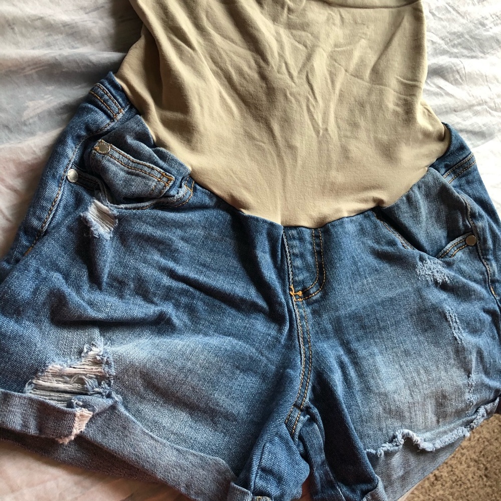 Denim maternity shorts